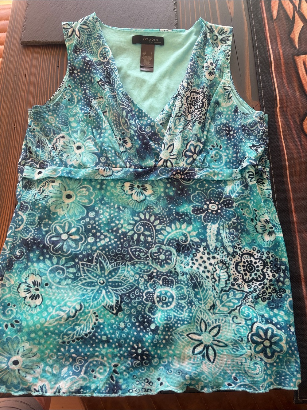 Studio Teal & Navy Floral V-Neck Camisole
